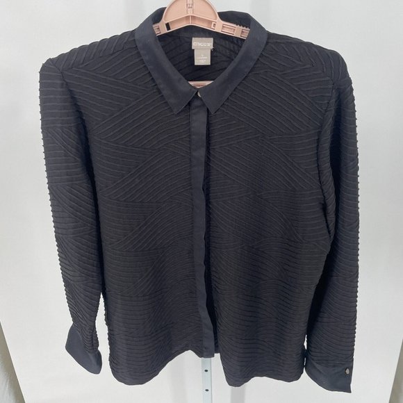 Chicos Womens Black Collar Button Up Long Sleeve Blouse Dress Shirt Stretch XXL - Picture 1 of 13